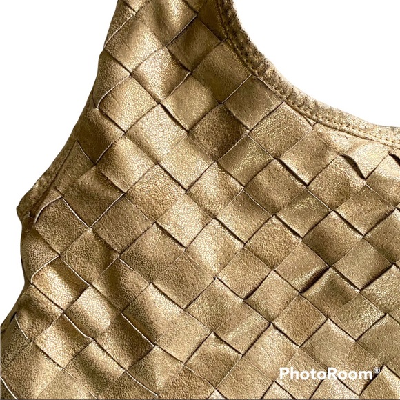 Vintage Y2K Metallic Gold Leather Basket Weave Hobo Style Bag Melie Bianco Purse - Picture 3 of 10